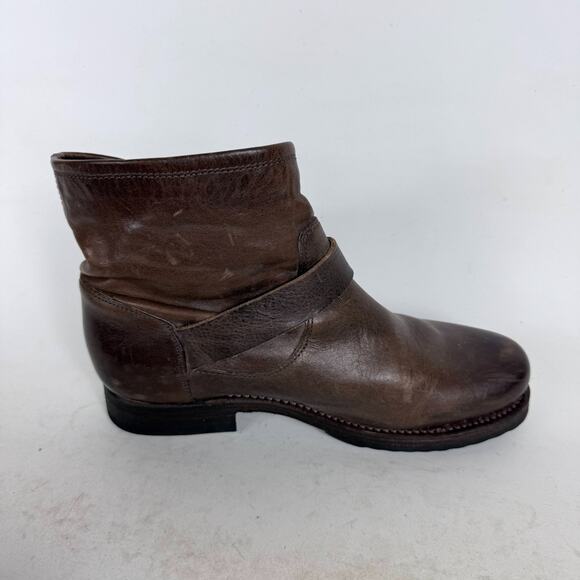 Frye Veronica Ankle Boots Women's 8 Brown Leather Pull-On Round Toe Buckle - Picture 3 of 10